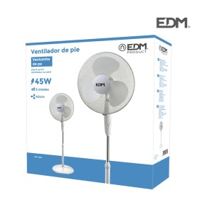 Ventilador de pie base circular, blanco, potencia 45 w 55,6 db aspas ø40 cm, altura regulable 110-130 cm