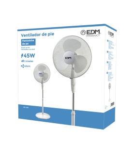 Ventilador de pie base circular, blanco, potencia 45 w 55,6 db aspas ø40 cm, altura regulable 110-130 cm