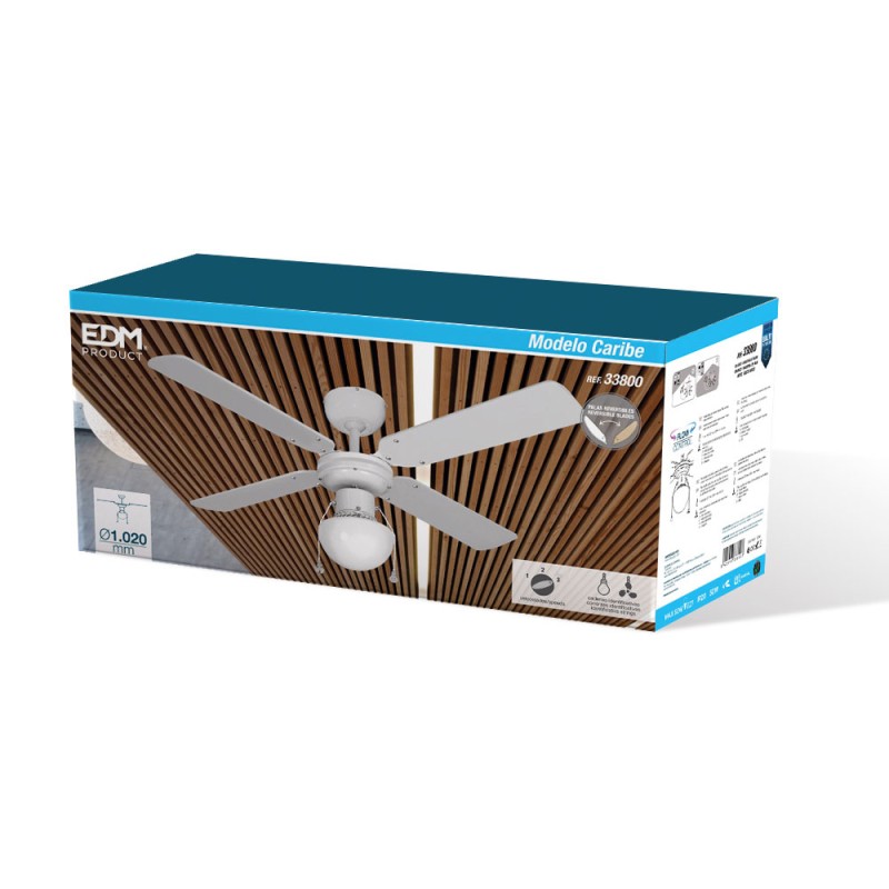Ventilador de techo modelo caribe. color blanco. potencia: 50 w aspas: ø102 cm edm
