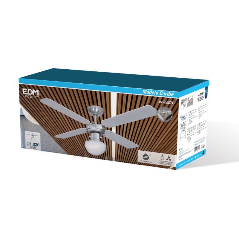 Ventilador de techo modelo caribe. color cromado. potencia: 50w aspas: ø102 cm edm