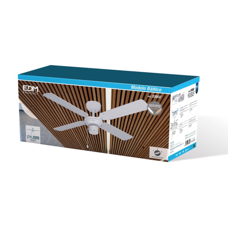Ventilador de techo modelo baltico. color blanco. potencia: 50 w aspas: ø102cm edm