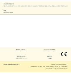 Ventilador de techo modelo caspio. color blanco. potencia: 60w aspas: ø132cm con mando a distancia edm