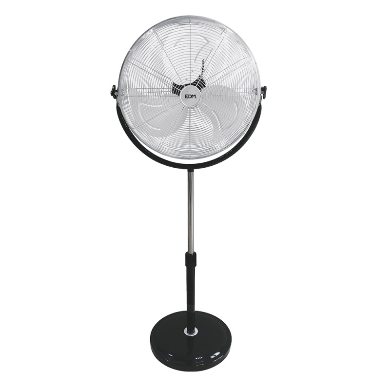 Ventilador de pie industrial base circular, cromado/negro, potencia 120 w 64,9 db aspas ø50 cm, altura regulable 118-148 cm