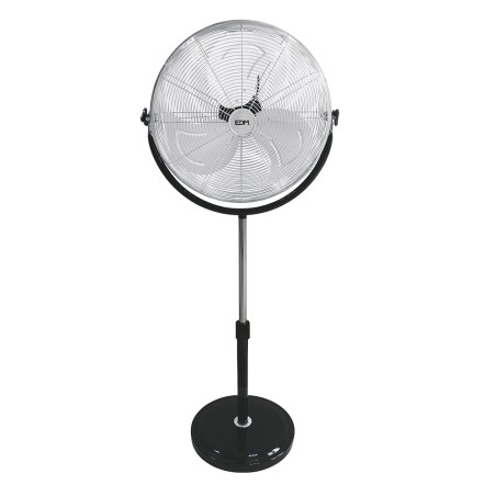 Ventilador de pie industrial base circular, cromado/negro, potencia 120 w 64,9 db aspas ø50 cm, altura regulable 118-148 cm