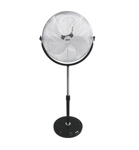 Ventilador de pie industrial base circular, cromado/negro, potencia 120 w 64,9 db aspas ø50 cm, altura regulable 118-148 cm