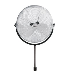 Ventilador de pie industrial base circular, cromado/negro, potencia 120 w 64,9 db aspas ø50 cm, altura regulable 118-148 cm