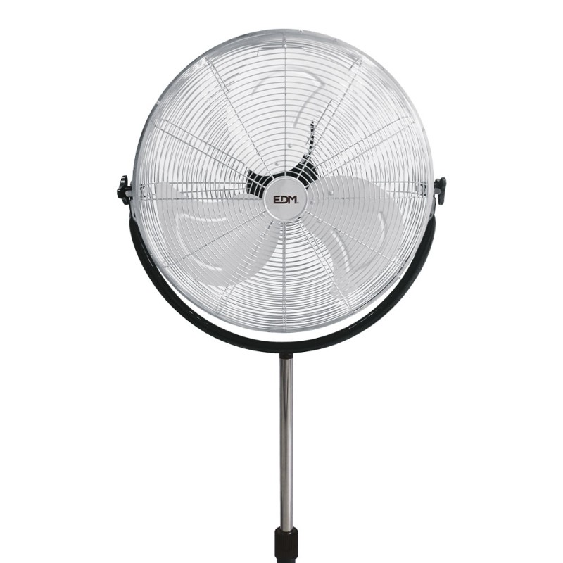 Ventilador de pie industrial base circular, cromado/negro, potencia 120 w 64,9 db aspas ø50 cm, altura regulable 118-148 cm