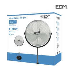 Ventilador de pie industrial base circular, cromado/negro, potencia 120 w 64,9 db aspas ø50 cm, altura regulable 118-148 cm