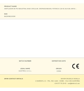 Ventilador de pie industrial base circular, cromado/negro, potencia 120 w 64,9 db aspas ø50 cm, altura regulable 118-148 cm