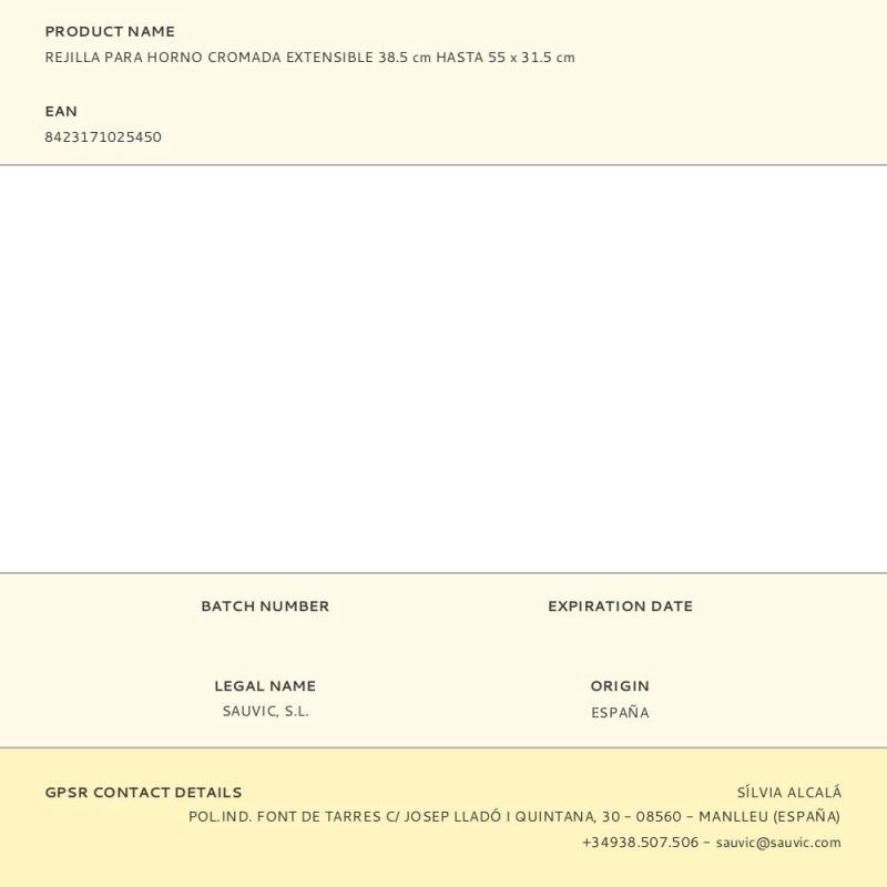 Rejilla para horno cromada extensible 38.5 cm hasta 55 x 31.5 cm