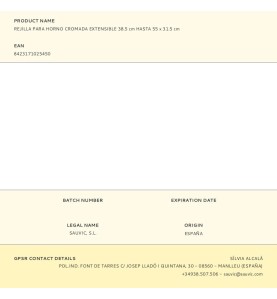 Rejilla para horno cromada extensible 38.5 cm hasta 55 x 31.5 cm