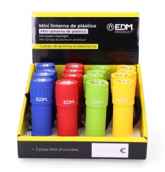 Mini linterna de plástico led cob 60lm 3xaaa (pilas incluidas) colores surtidos