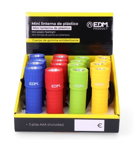 Mini linterna de plástico led cob 60lm 3xaaa (pilas incluidas) colores surtidos