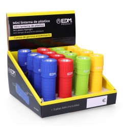 Mini linterna de plástico led cob 60lm 3xaaa (pilas incluidas) colores surtidos