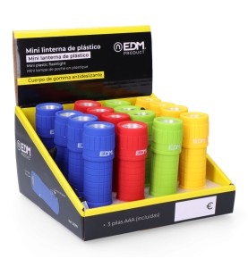 Mini linterna de plástico led cob 60lm 3xaaa (pilas incluidas) colores surtidos