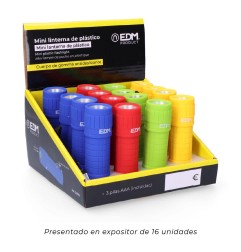 Mini linterna de plástico led cob 60lm 3xaaa (pilas incluidas) colores surtidos