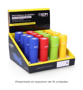 Mini linterna de plástico led cob 60lm 3xaaa (pilas incluidas) colores surtidos