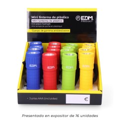 Mini linterna de plástico led cob 60lm 3xaaa (pilas incluidas) colores surtidos