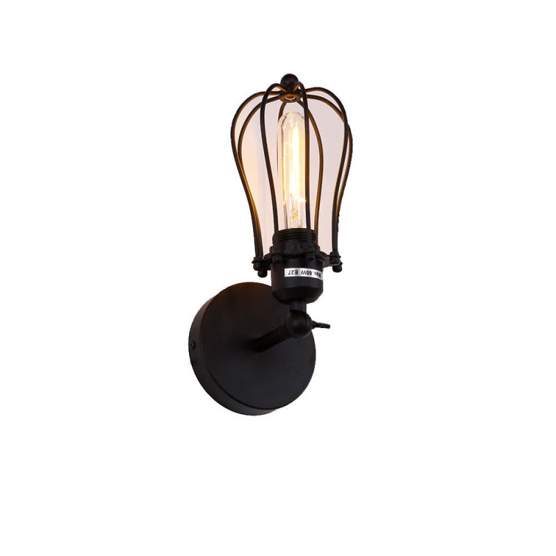Aplique de pared metalico vintage e27 60 w color negro 11 x 16 x 32 cm