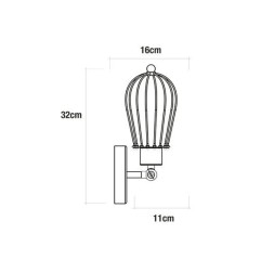 Aplique de pared metalico vintage e27 60 w color negro 11 x 16 x 32 cm
