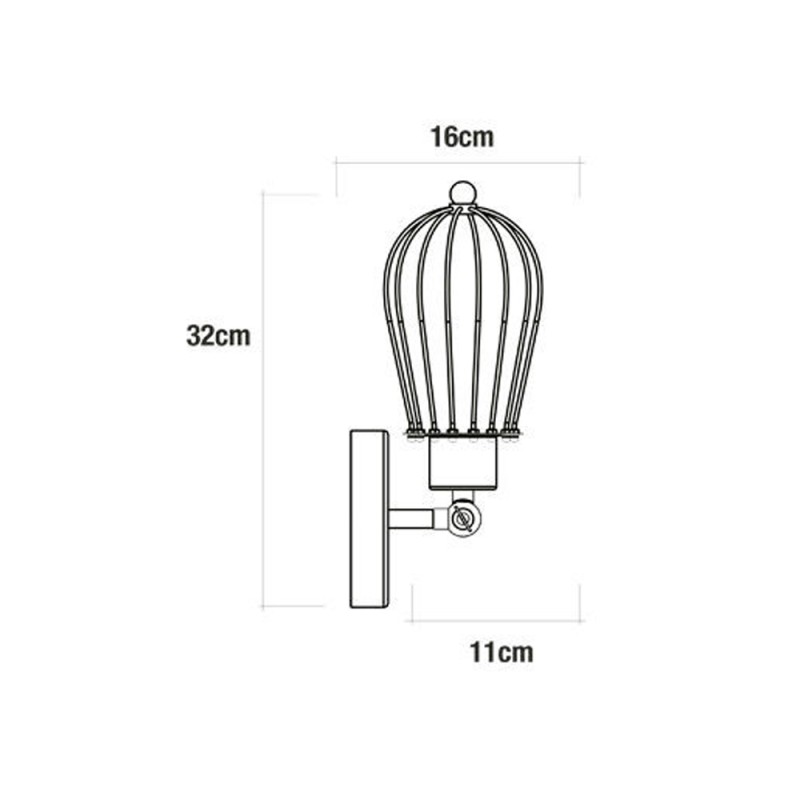 Aplique de pared metalico vintage e27 60 w color negro 11 x 16 x 32 cm