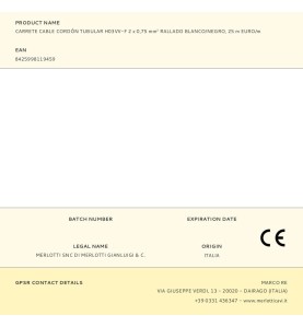 Carrete cable cordón tubular h03vv-f 2 x 0,75 mm² rallado blanco/negro, 25 m euro/m