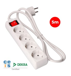 Prolongador con 4 tomas 2p+t, 16 a 250 v de cable h05vv-f 3g + interruptor luminoso 5 m.
