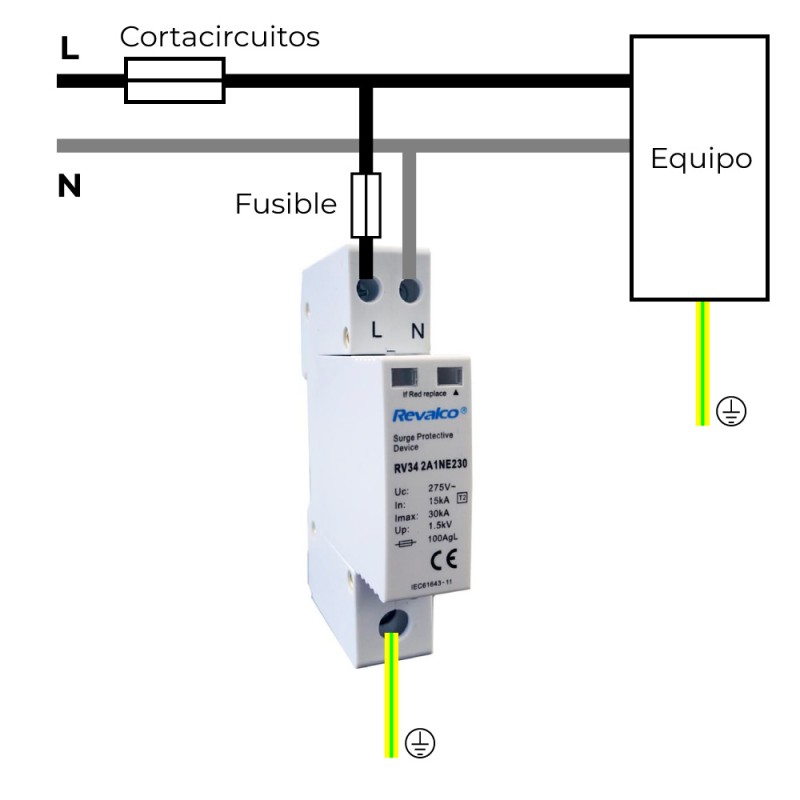 Protector sobretension transitorio 1p+n 30ka c 230vac 1 modulo (retractilado)
