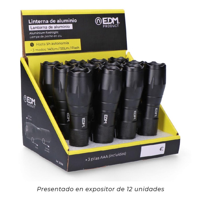 Linterna de aluminio con zoom. 1 led 3 x aaa (pilas incluidas)