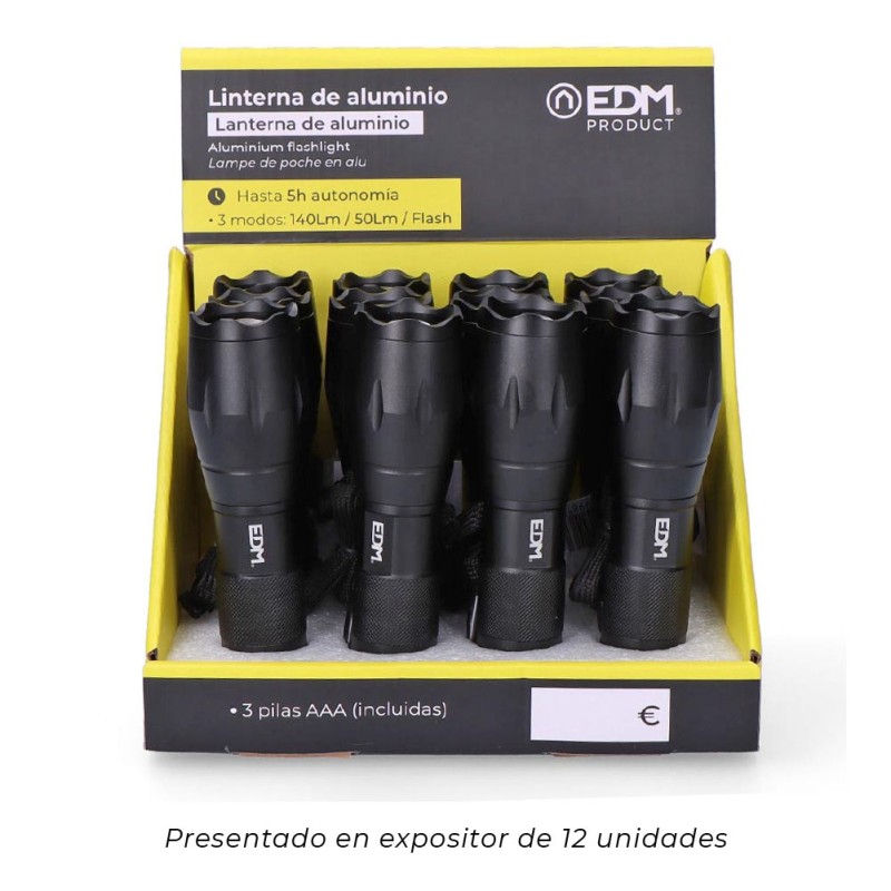 Linterna de aluminio con zoom. 1 led 3 x aaa (pilas incluidas)