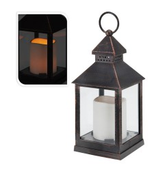 Farol con vela de led 10.5 x 10.5 x23 cm bronce