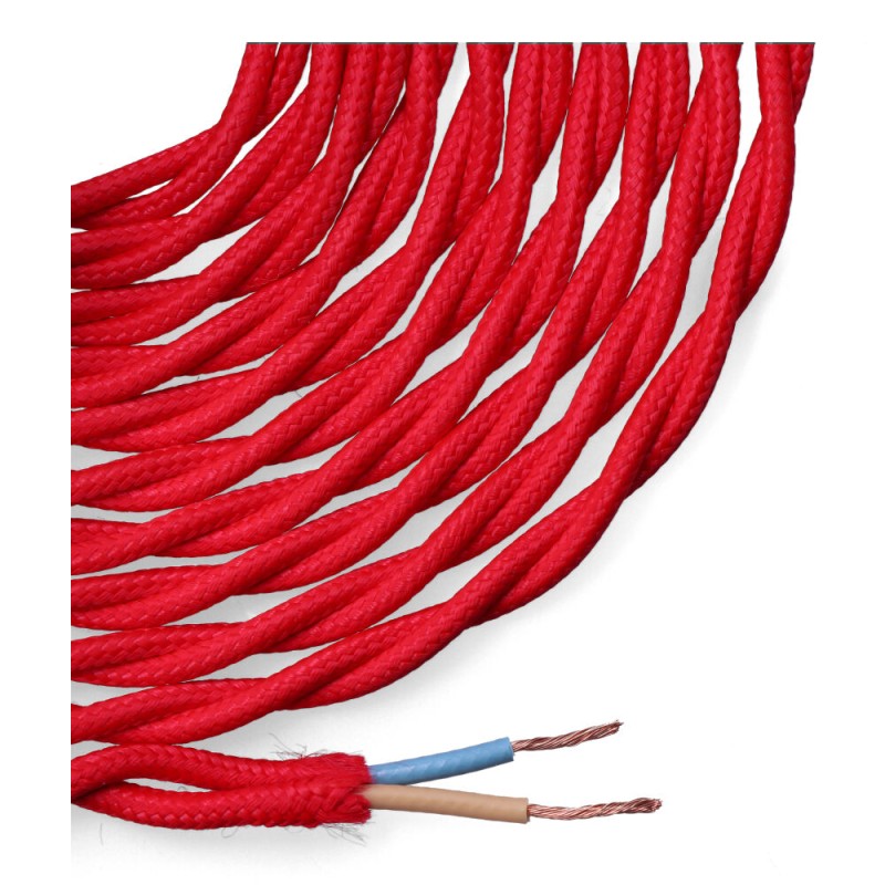 Carrete cable textil trenzado h03vv-f 2 x 0,75 mm² rojo, 5 m
