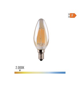 Bombilla de vela con filamento de led e14 cristal vintage e14 4,5 w 400 lm 2000 k luz calida ø3,5 x 9,8 cm