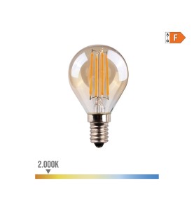 Bombilla esferica con filamento de led, cristal vintage e14 4,5 w 400 lm 2000 k luz calida ø4,5 x 7,8 cm