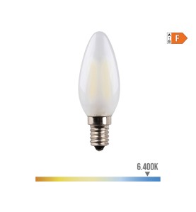 Bombilla de vela con filamento de led, cristal mate e14 4,5 w 470 lm 6400 k luz fria ø3,5 x 9,8 cm