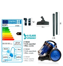 Aspiradora sin bolsa multiciclonico clase "a" 700 w 2,5 l