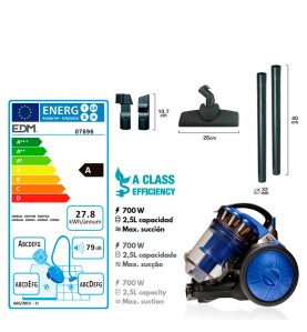 Aspiradora sin bolsa multiciclonico clase "a" 700 w 2,5 l