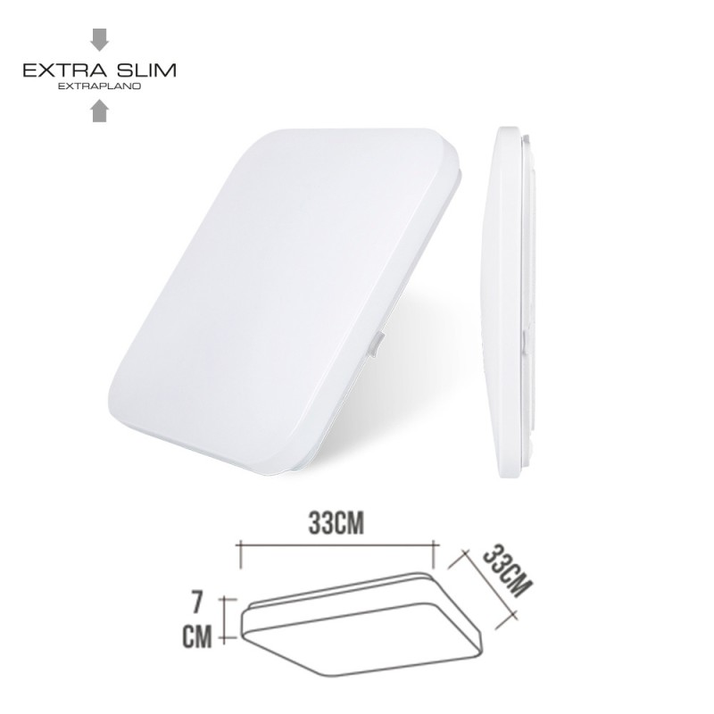 Aplique led cuadrado extraplano de superficie 18 w 6500 k 1820 lm 33 x 33 x 6,9 cm