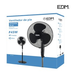 Ventilador de pie base circular, negro, potencia 45 w 55,6 db aspas ø40 cm, altura regulable 110-130 cm