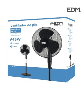 Ventilador de pie base circular, negro, potencia 45 w 55,6 db aspas ø40 cm, altura regulable 110-130 cm