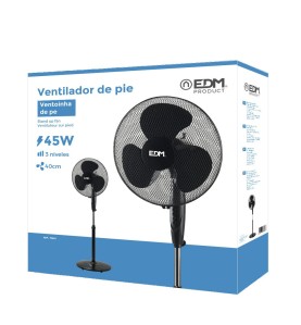 Ventilador de pie base circular, negro, potencia 45 w 55,6 db aspas ø40 cm, altura regulable 110-130 cm