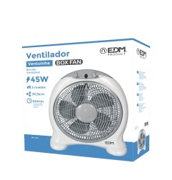 Ventilador box fan, blanco/gris, potencia 45 w 60db aspas ø30,5 cm 38,5 x 13 x 46 cm