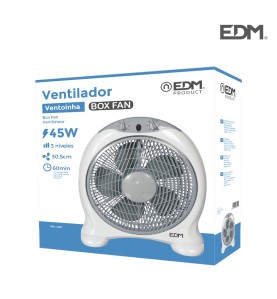 Ventilador box fan, blanco/gris, potencia 45 w 60db aspas ø30,5 cm 38,5 x 13 x 46 cm