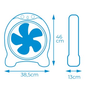 Ventilador box fan, blanco/gris, potencia 45 w 60db aspas ø30,5 cm 38,5 x 13 x 46 cm