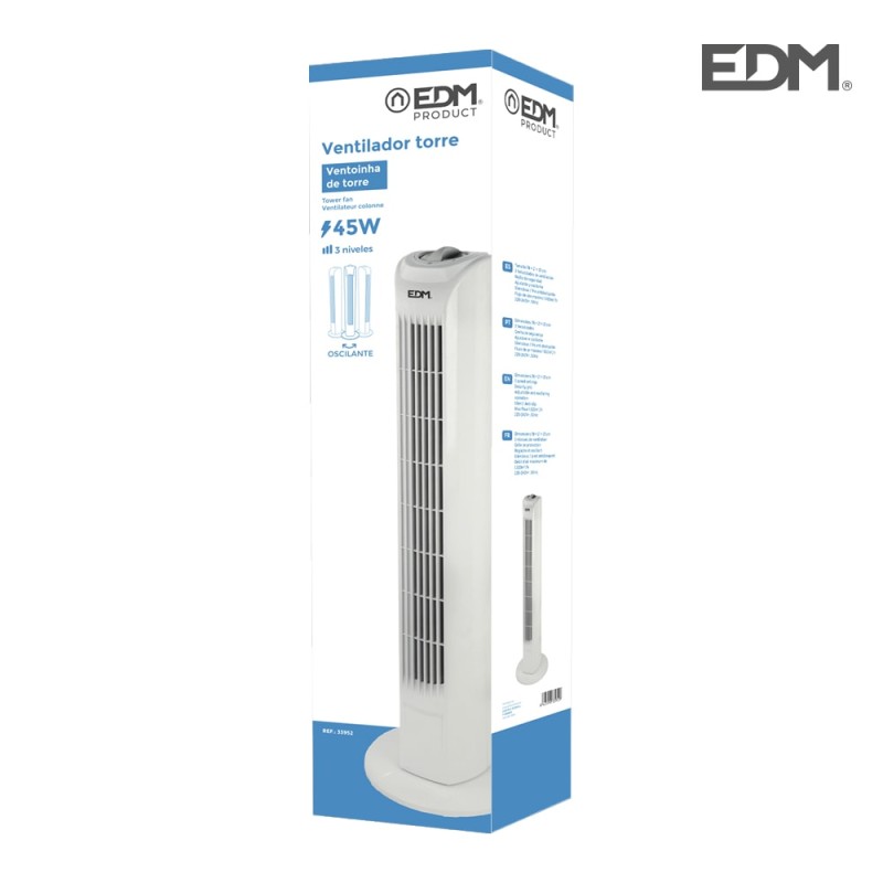 Ventilador de torre. potencia: 45 w 60db, blanco 21 x 78 cm