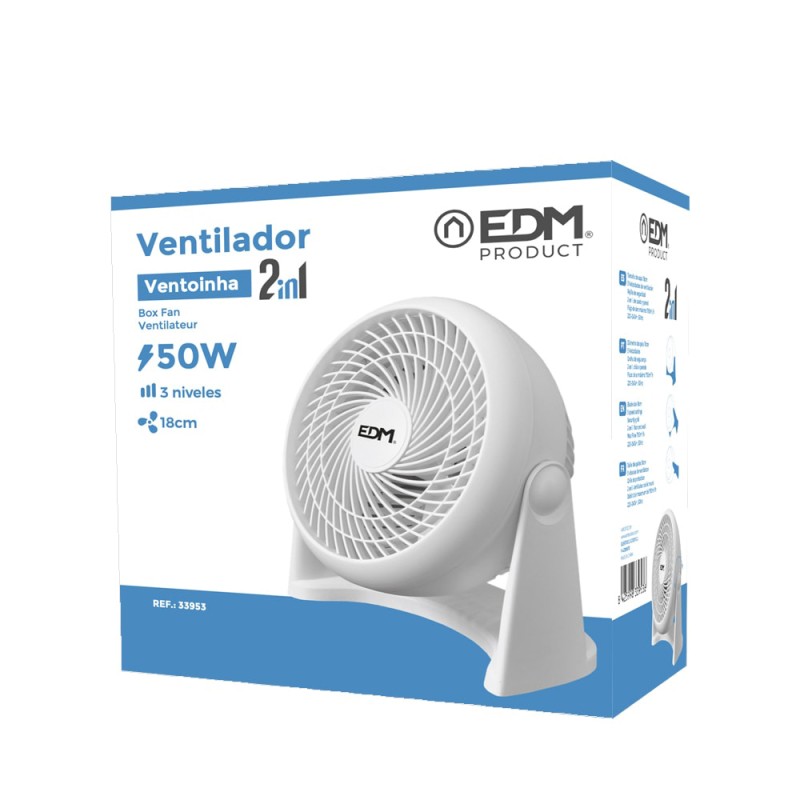 Ventilador 2 en 1 (suelo y pared), blanco, potencia 50 w 55,65 db aspas ø18 cm 26,5 x 15,5 x 27,7 cm