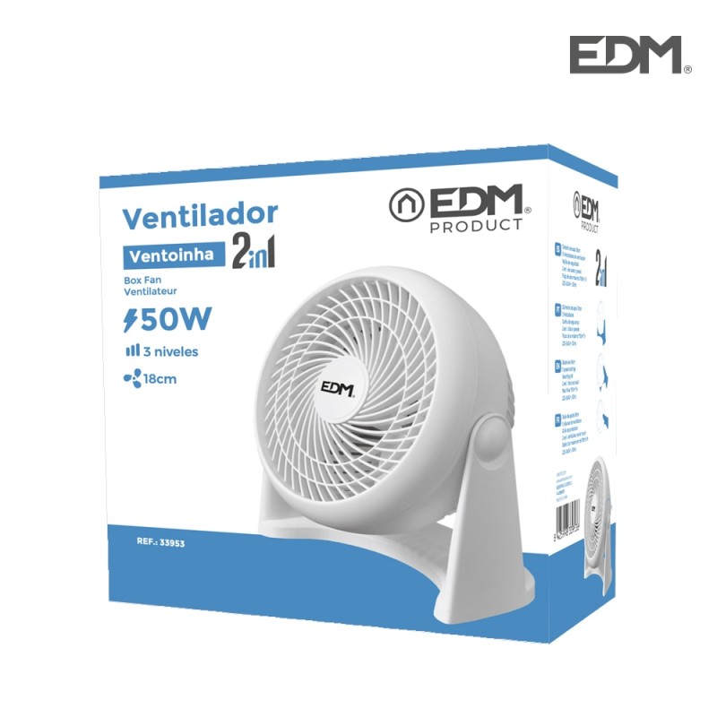 Ventilador 2 en 1 (suelo y pared), blanco, potencia 50 w 55,65 db aspas ø18 cm 26,5 x 15,5 x 27,7 cm