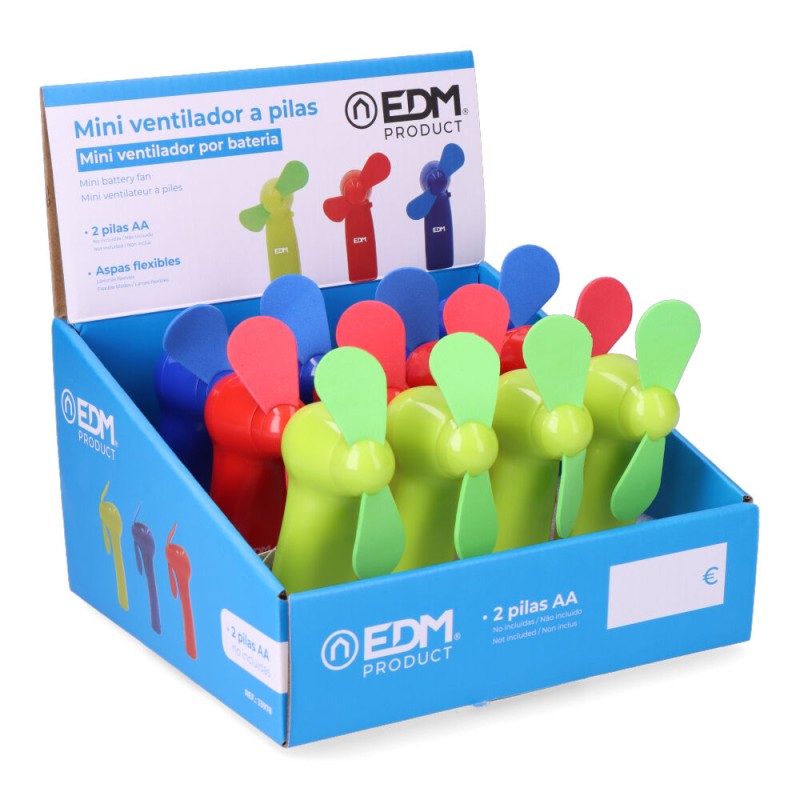 Ventilador a pilas "funny colors" 2 x aa (no incluidas) edm colores surtidos