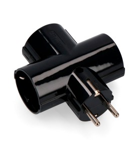 Clavija 2p+t tipo f triple negra de baquelita t/tl 16a 250v (retractilada)
