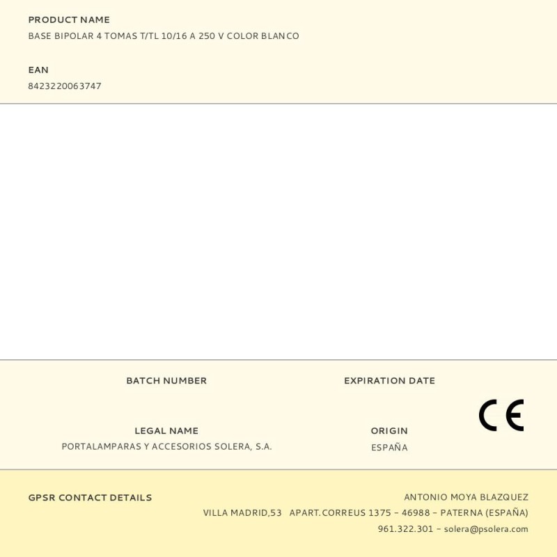 Base bipolar 4 tomas t/tl 10/16 a 250 v color blanco